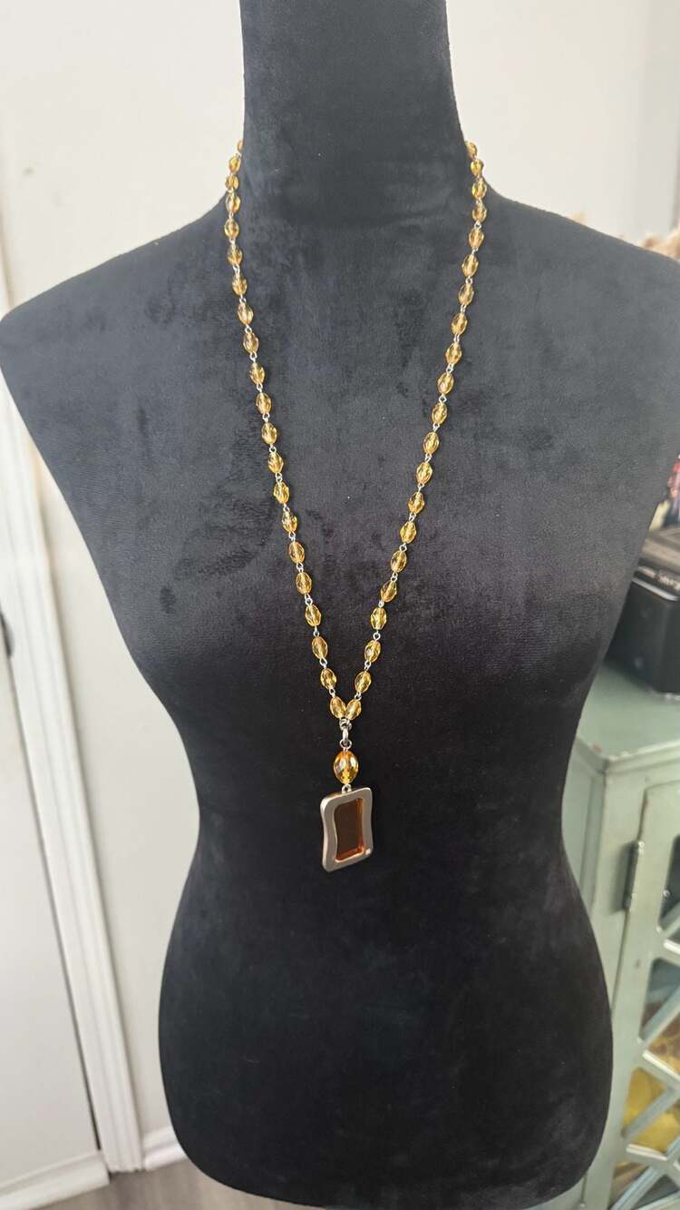 Vintage Givenchy Amber Crystal Pendant Necklace - Picture 5 of 6
